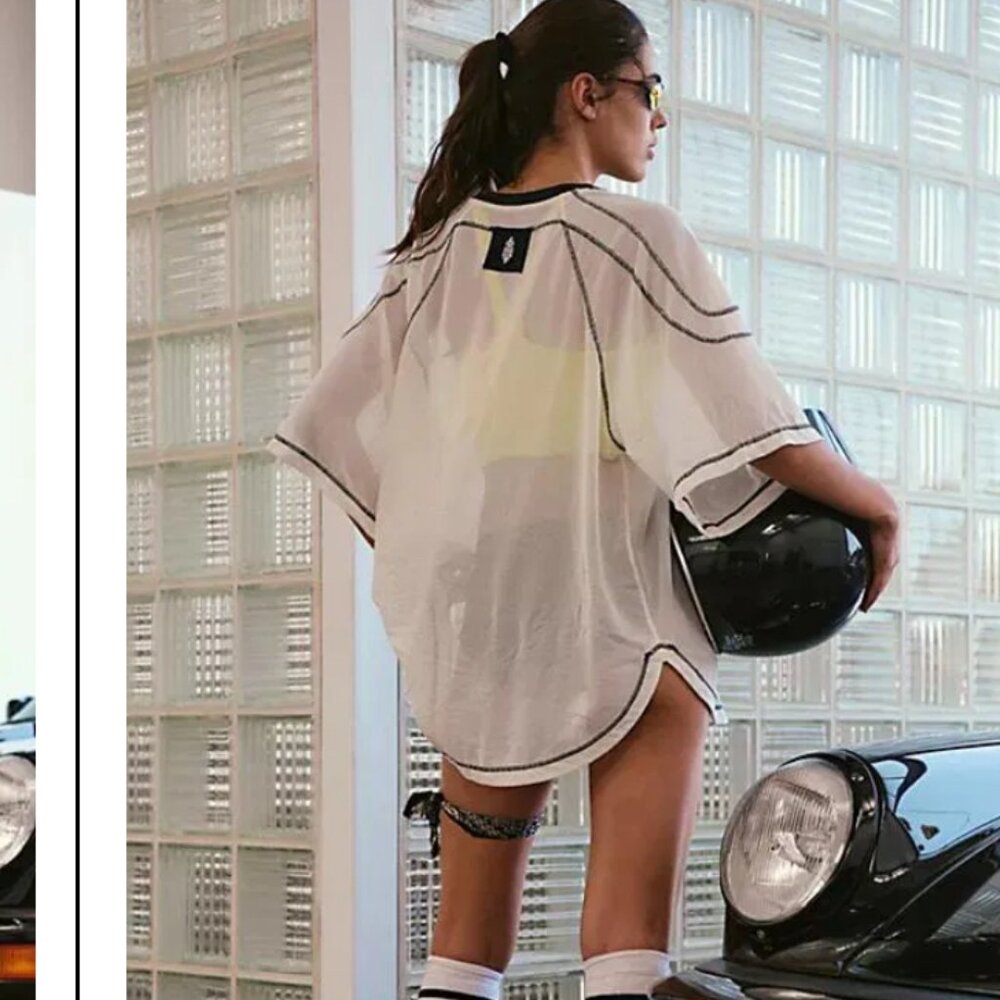 New Free People Movement Mesh Toss Stylish White Women's Top L